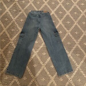 Abercrombie kids, size 11/12, high-rise, mid wash cargo denim jean